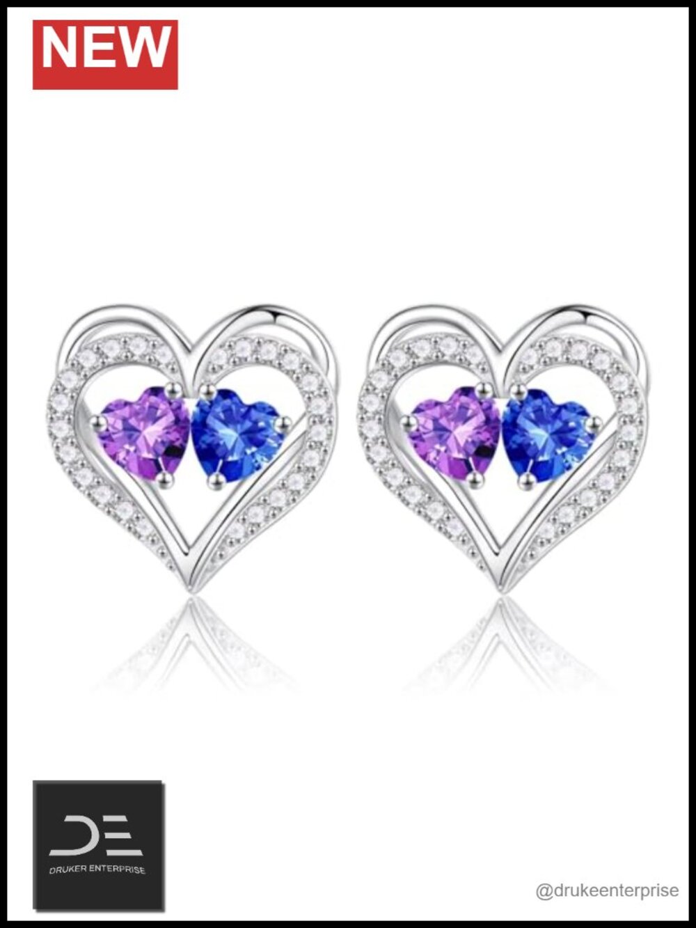 925 Sterling Silver Double Heart Drop Earrings